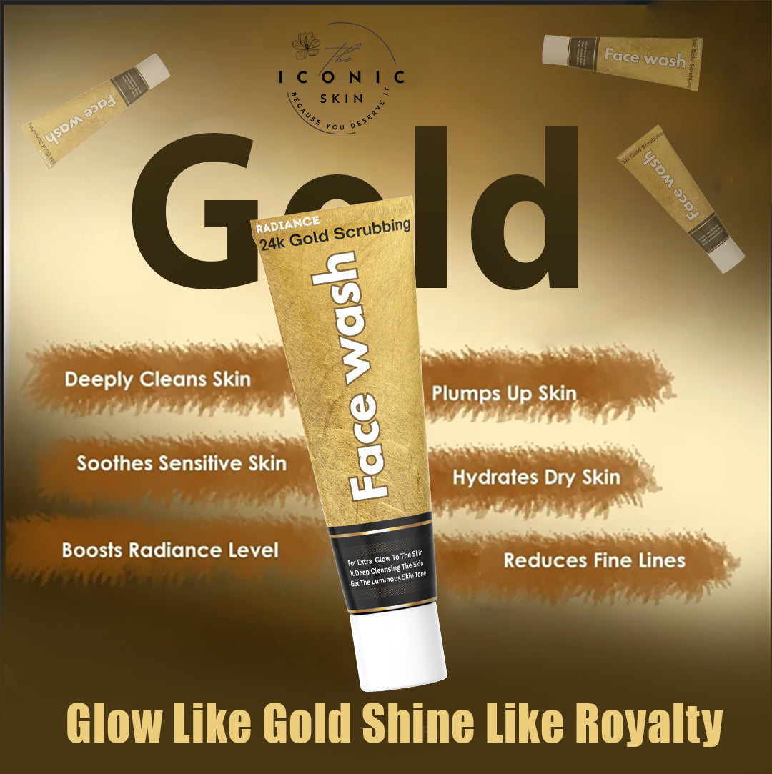 24K Gold Scrubbing Face Wash benefits – exfoliates, brightens, unclogs pores, hydrates, smooths skin