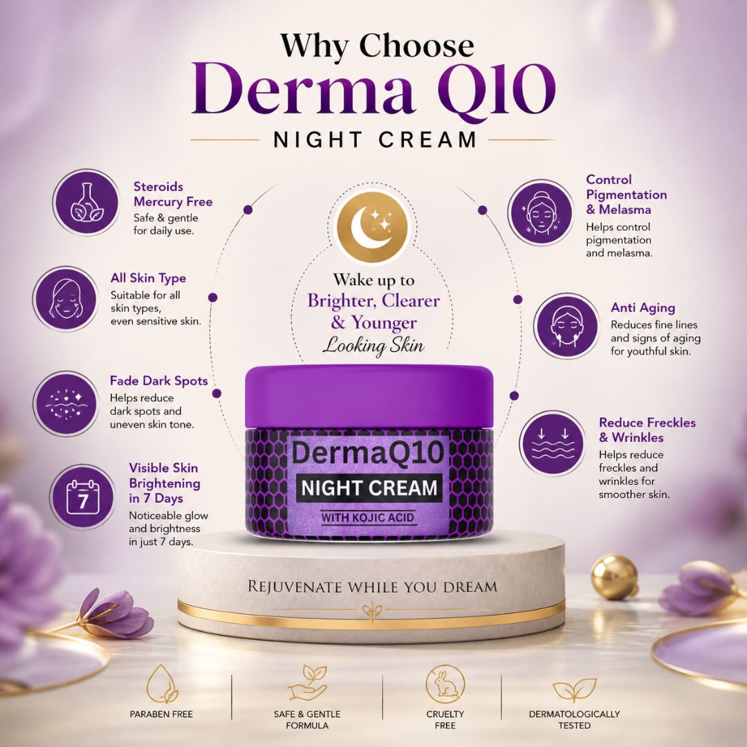 Derma Q10 Night Cream with Kojic Acid in Pakistan – Anti-Aging & Skin Brightening