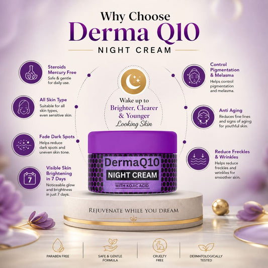 Derma Q10 Night Cream with Kojic Acid in Pakistan – Anti-Aging & Skin Brightening