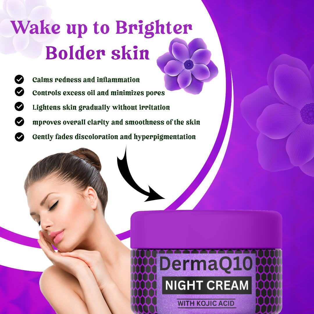 Derma Q10 Night Cream benefits – reduces wrinkles, fine lines, brightens skin, nourishes and hydrates