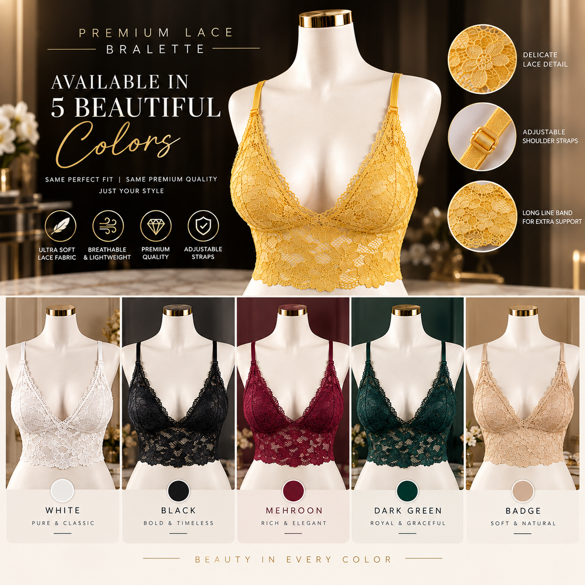 Premium Lace Bralette for Women – Ultra Soft & Breathable | Free Size 32–40