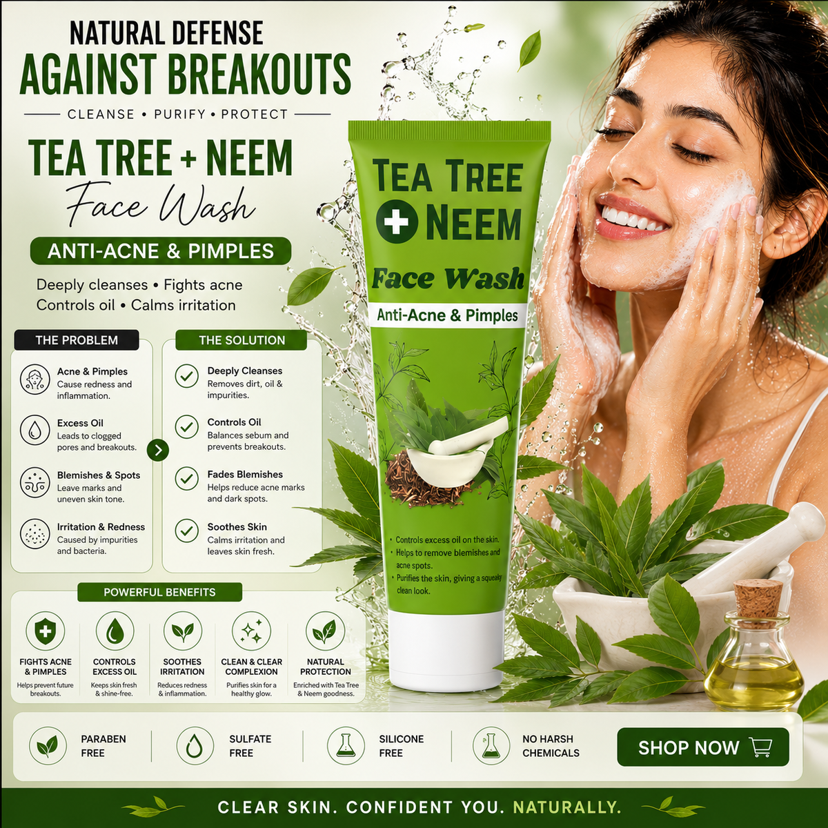 Tea Tree & Neem Face Wash in Pakistan – Acne Control & Deep Cleansing