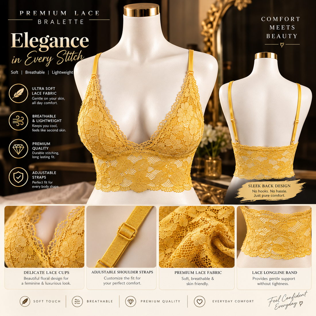 Premium Lace Bralette for Women – Ultra Soft & Breathable | Free Size 32–40