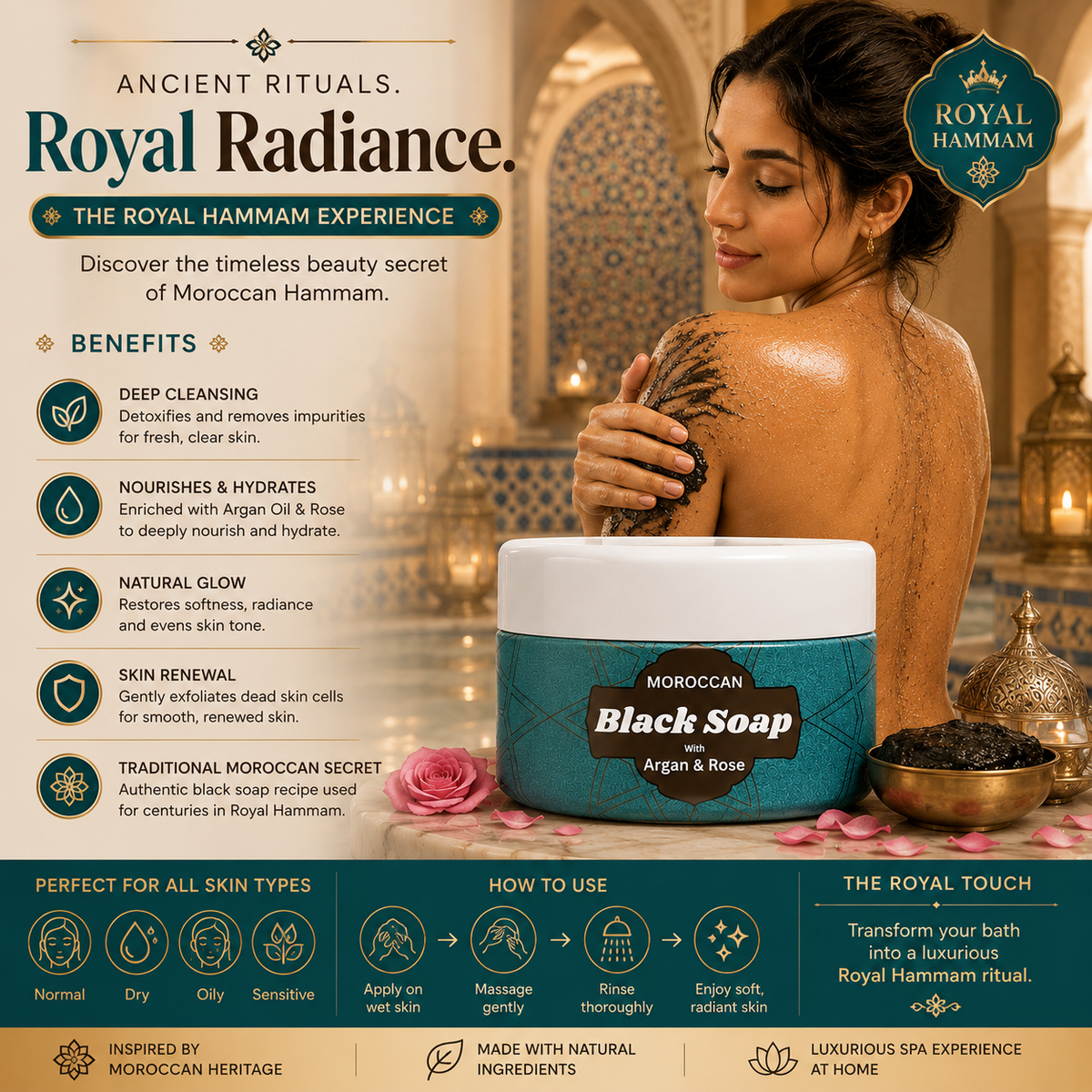 Royal Moroccan Black Hammam Soap in Pakistan – Deep Cleansing & Glowing Skin