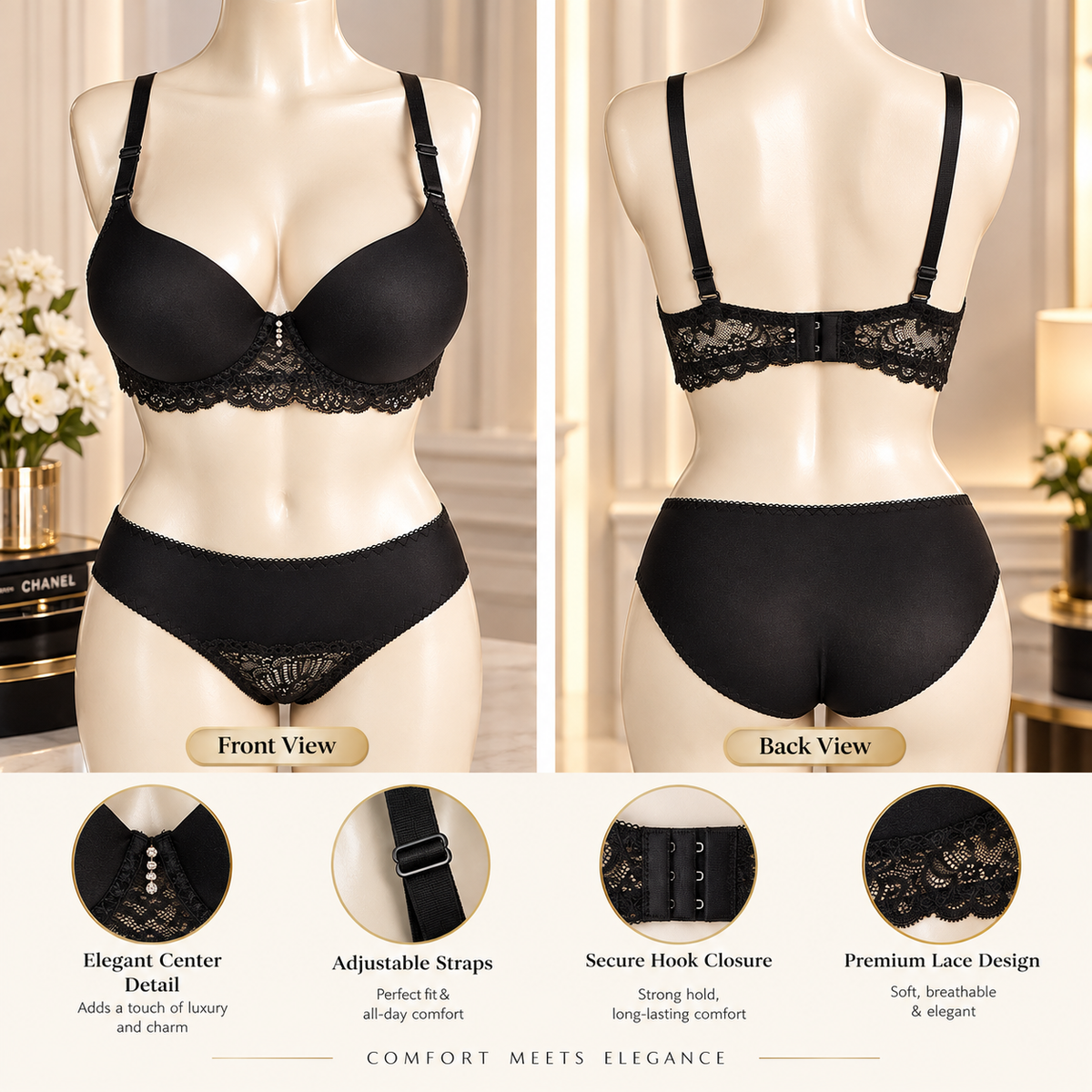 Imported Lace Bra & Panty Set – Soft, Elegant & Comfortable Lingerie