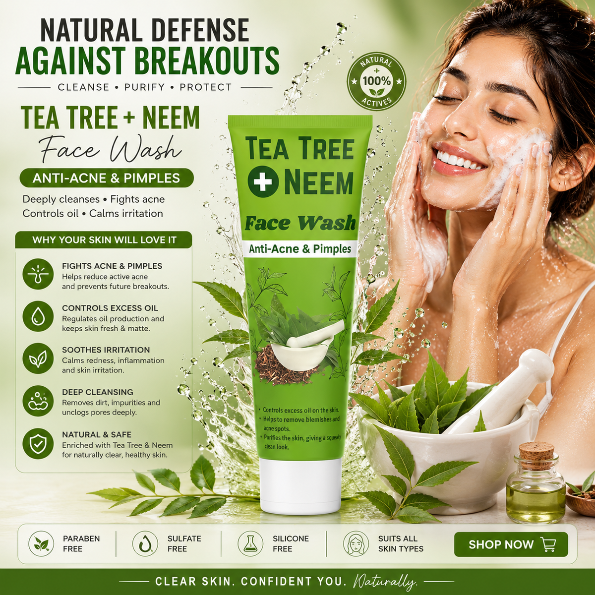 Tea Tree & Neem Face Wash in Pakistan – Acne Control & Deep Cleansing