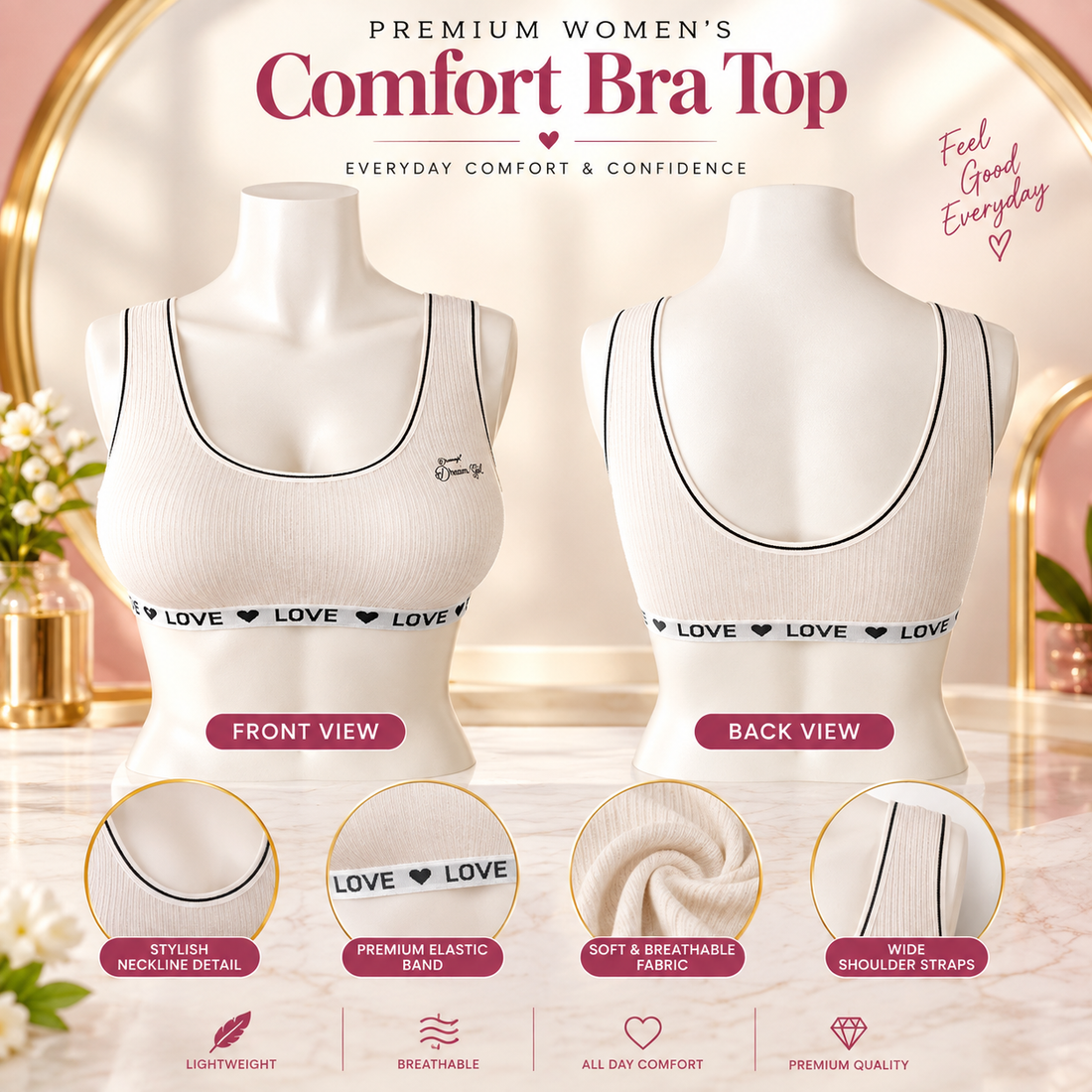 Premium Ultra Soft Comfort Bra Top – Breathable Fabric | Free Size