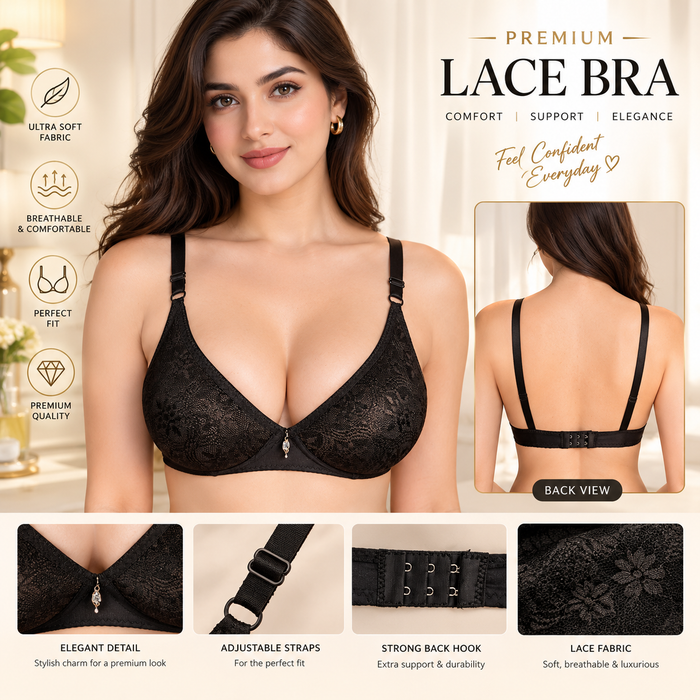 Premium Padded Lace Bra – Ultra Soft, Breathable & Adjustable Support