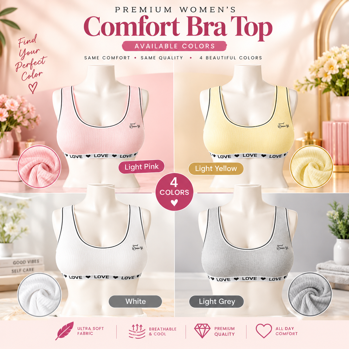 Premium Ultra Soft Comfort Bra Top – Breathable Fabric | Free Size