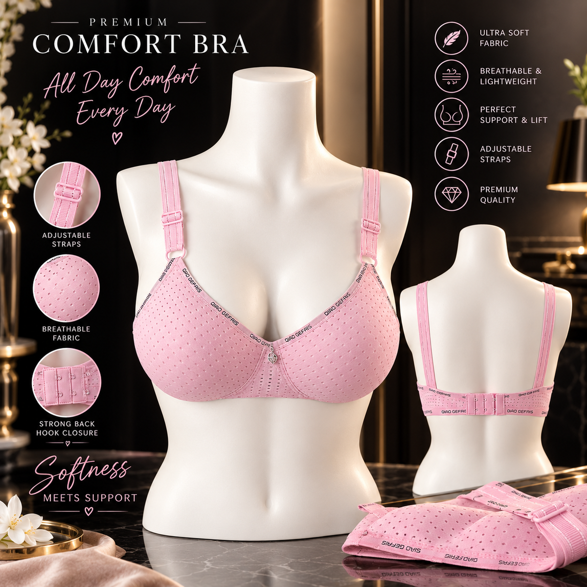 Premium Padded Comfort Bra for Women | Soft, Breathable & Adjustable Support