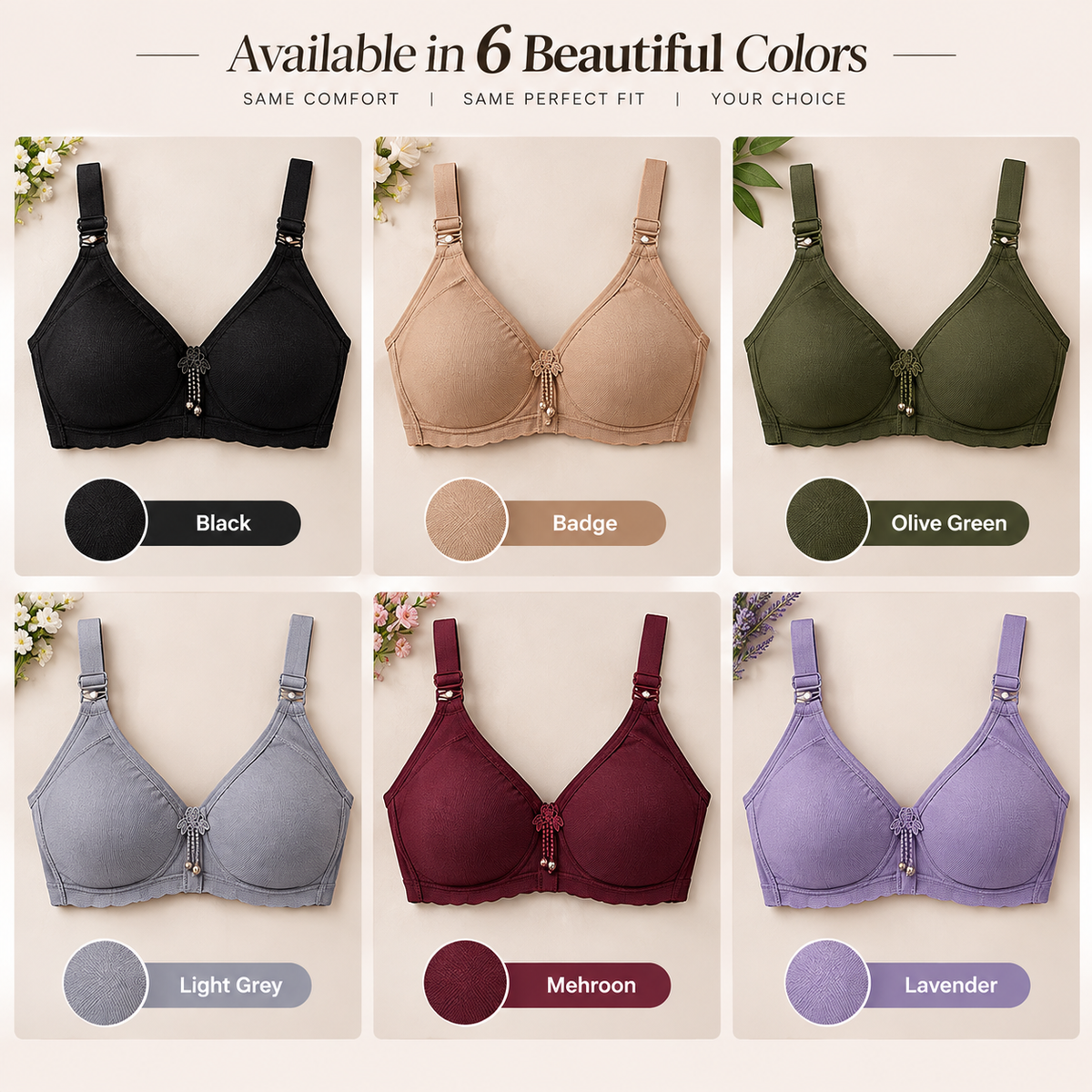Premium Padded Bra – Smooth Cups, Adjustable Straps & Secure Back Closure
