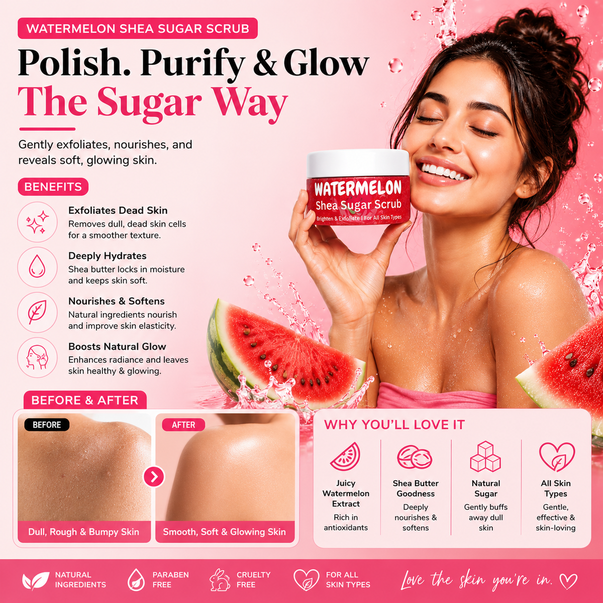 Watermelon Shea Sugar Scrub in Pakistan – Exfoliating & Brightening