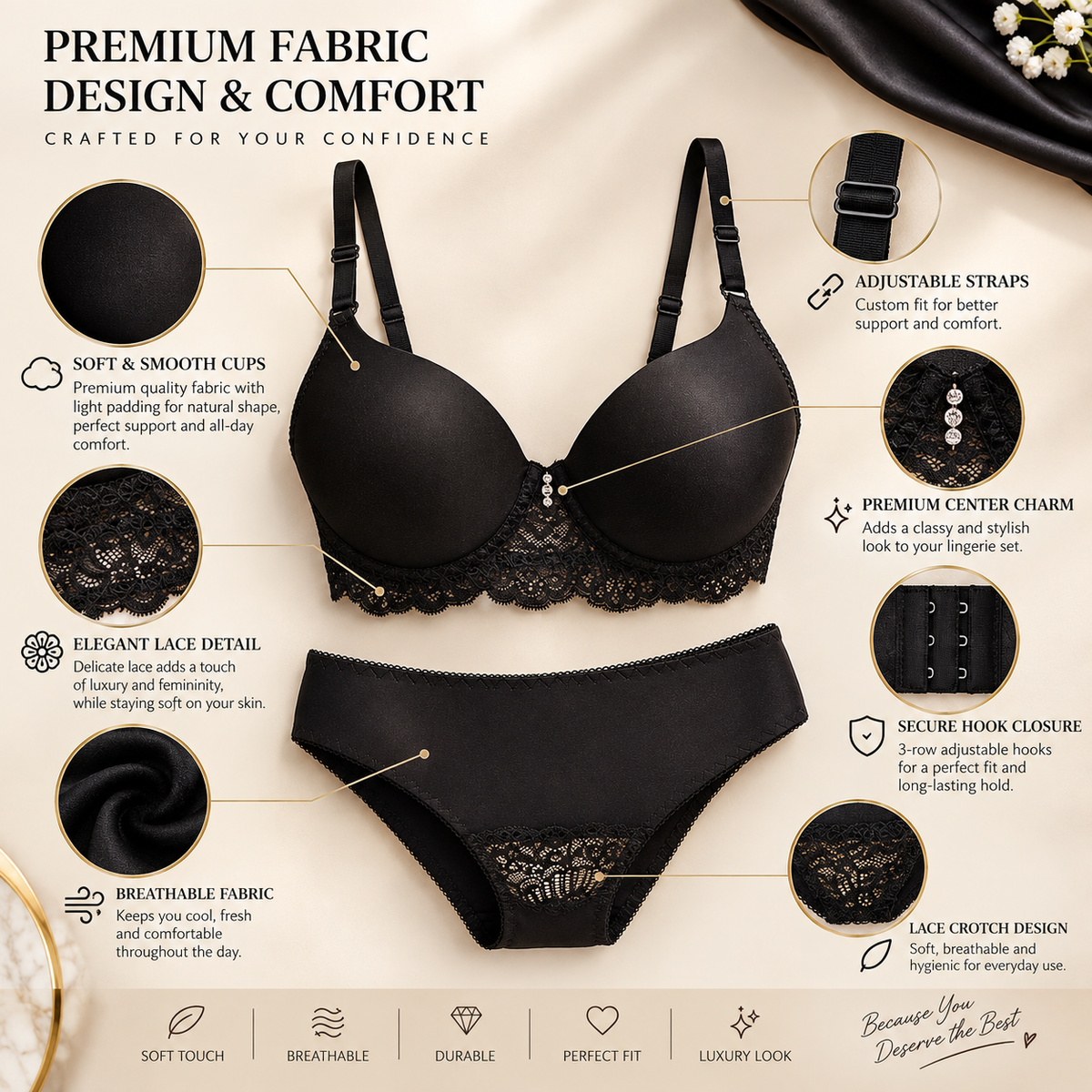 Imported Lace Bra & Panty Set – Soft, Elegant & Comfortable Lingerie