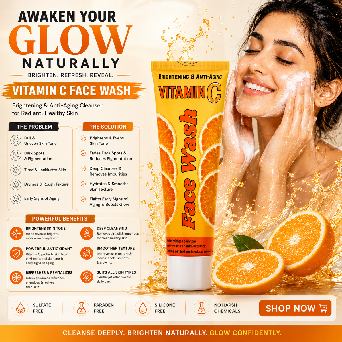 Vitamin C Face Wash with Vitamin E Beads in Pakistan – Brightening & Nourishing