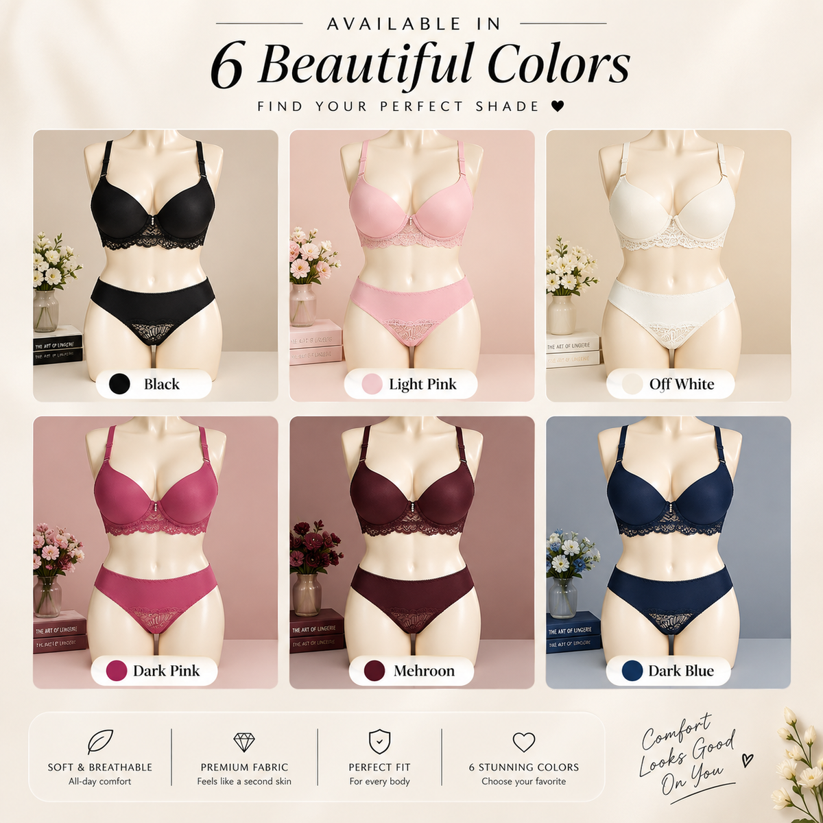 Imported Lace Bra & Panty Set – Soft, Elegant & Comfortable Lingerie