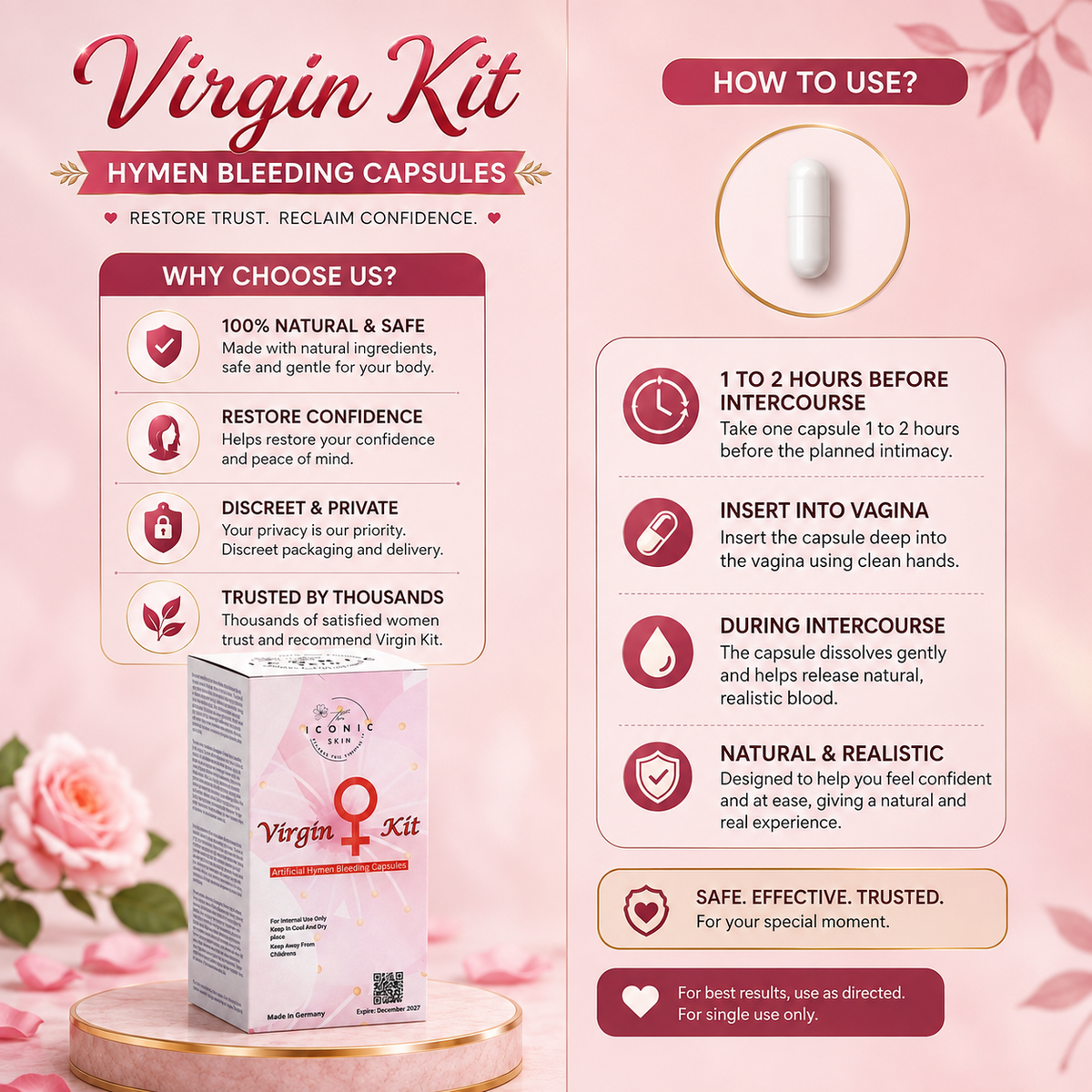 Hymen Bleeding Capsules 100% Organic in Pakistan – Artificial Virgin Blood