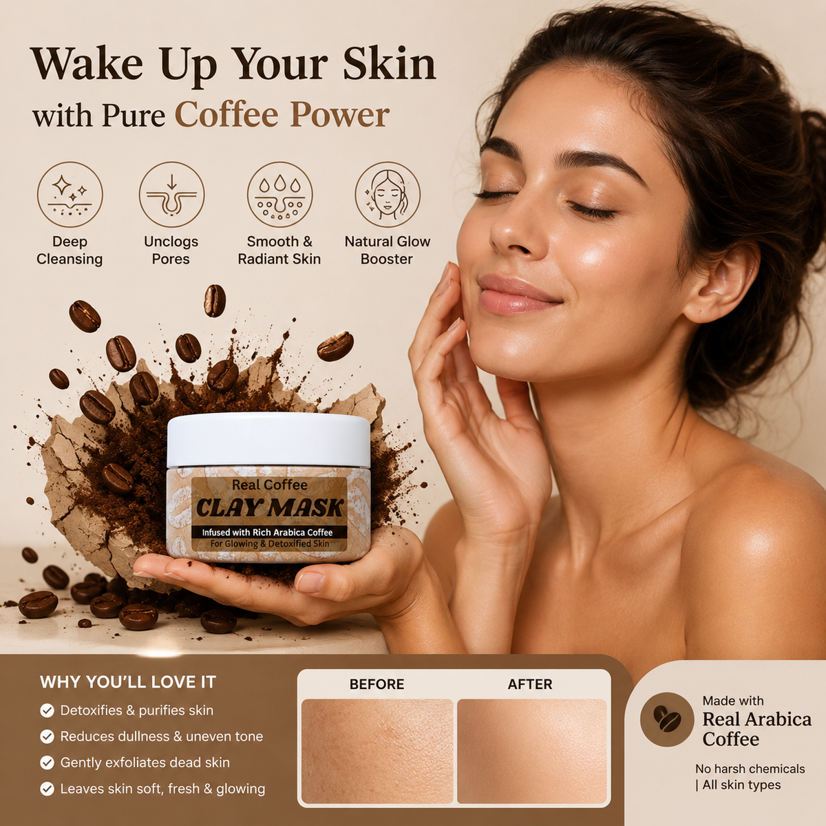 Real Coffee Clay Mask in Pakistan – Deep Cleansing & Glowing Skin