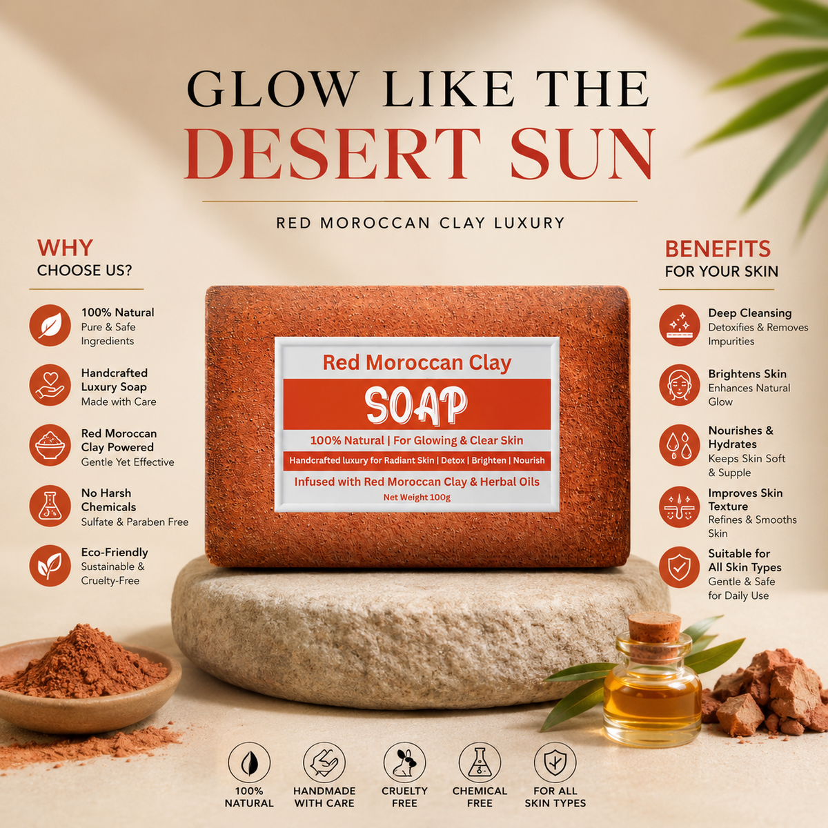 Red Moroccan Clay Soap in Pakistan – Natural Skin Brightening & Anti-Acne Soap