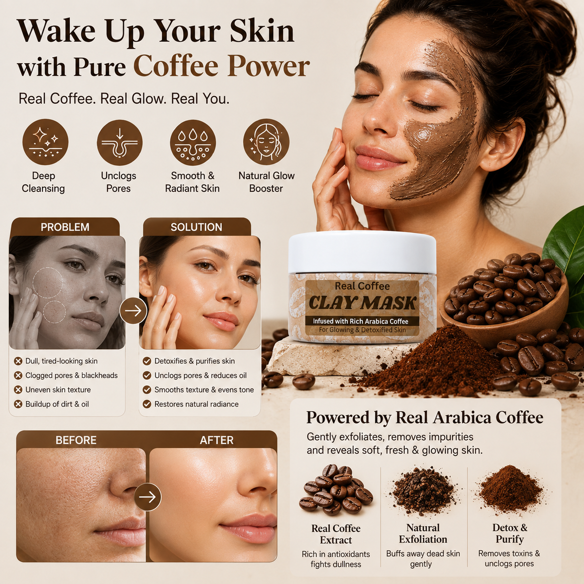 Real Coffee Clay Mask in Pakistan – Deep Cleansing & Glowing Skin
