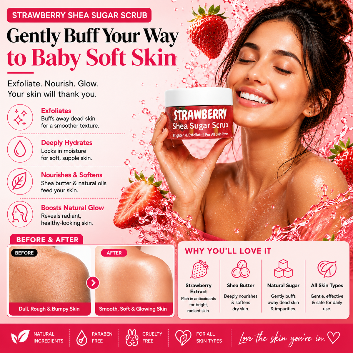 Strawberry Shea Sugar Scrub in Pakistan – Exfoliating & Brightening