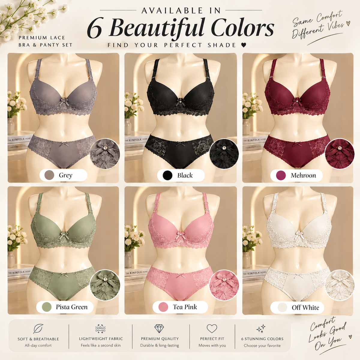 Premium Imported Lace Bra & Panty Set – Soft, Elegant & Comfortable Lingerie