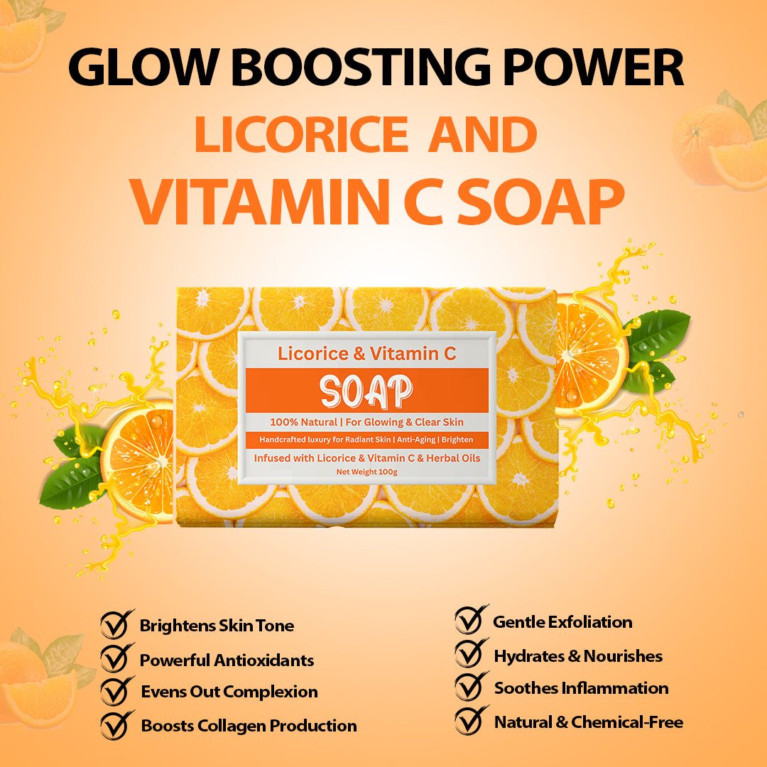 Licorice and Vitamin C Soap benefits – brightens skin, reduces dark spots, acne, evens tone, nourishes skin