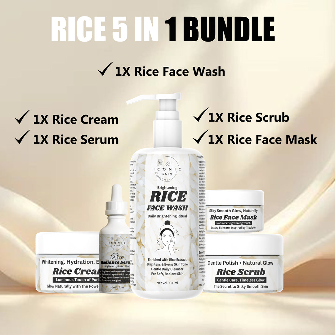 Rice 5-in-1 Bundle in Pakistan – Cream, Face Wash, Serum, Face Mask & Scrub