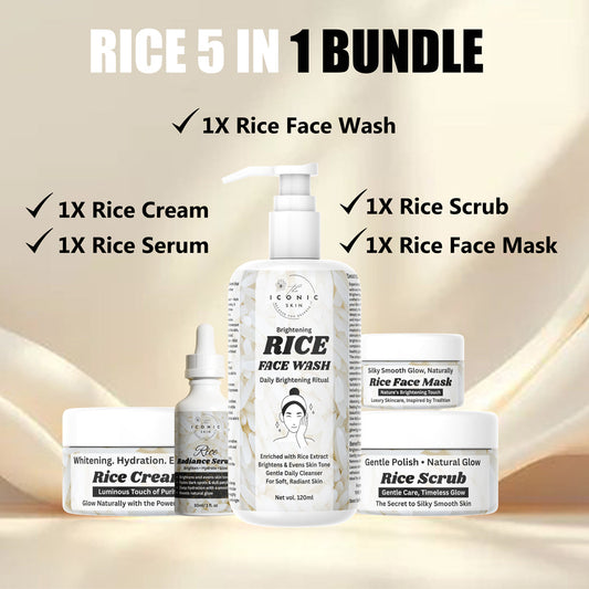 Rice 5-in-1 Bundle in Pakistan – Cream, Face Wash, Serum, Face Mask & Scrub
