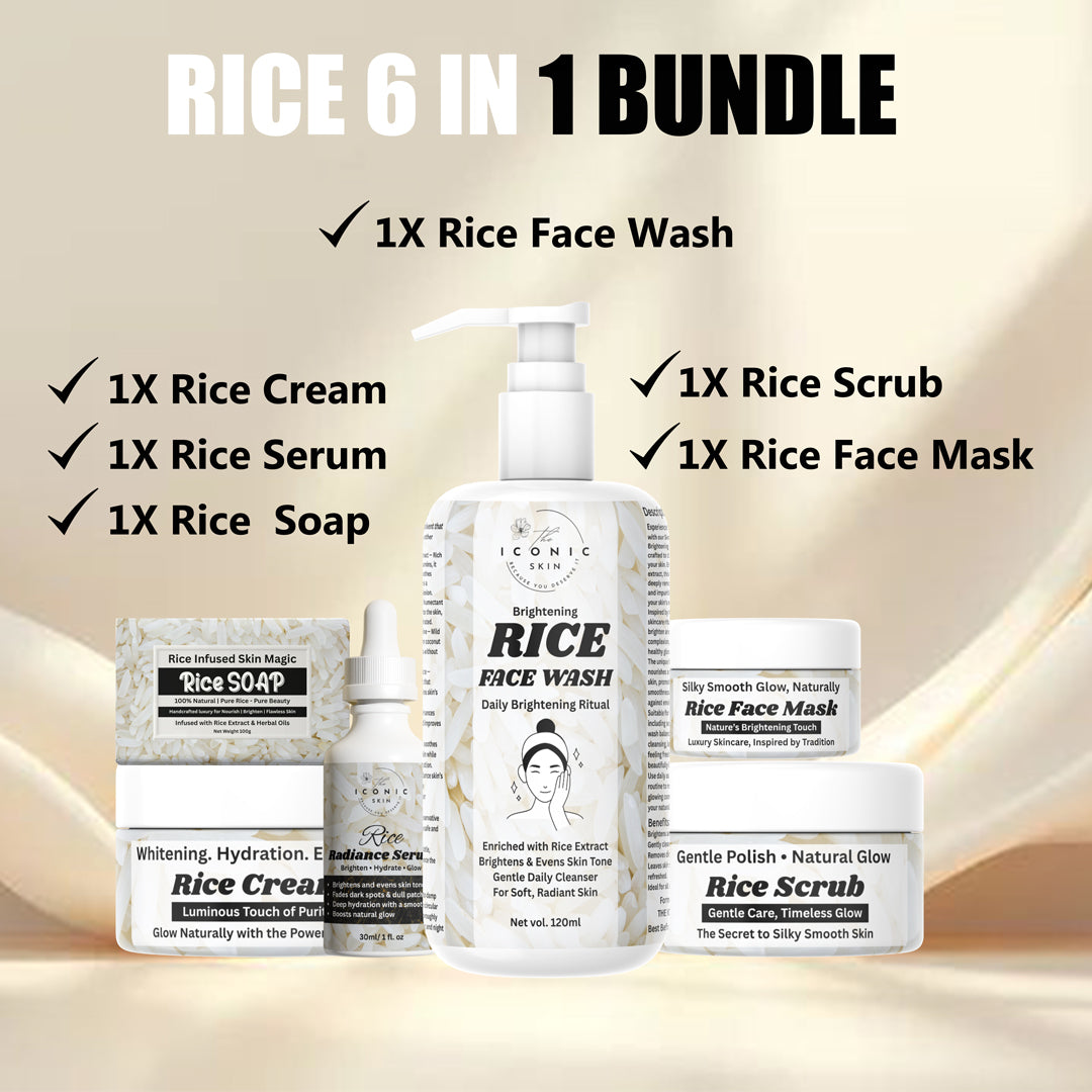 Benefits of Rice 6-in-1 Bundle in Pakistan – cleanses, exfoliates, brightens, nourishes, promotes glowing skin
