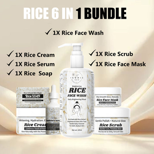 Benefits of Rice 6-in-1 Bundle in Pakistan – cleanses, exfoliates, brightens, nourishes, promotes glowing skin