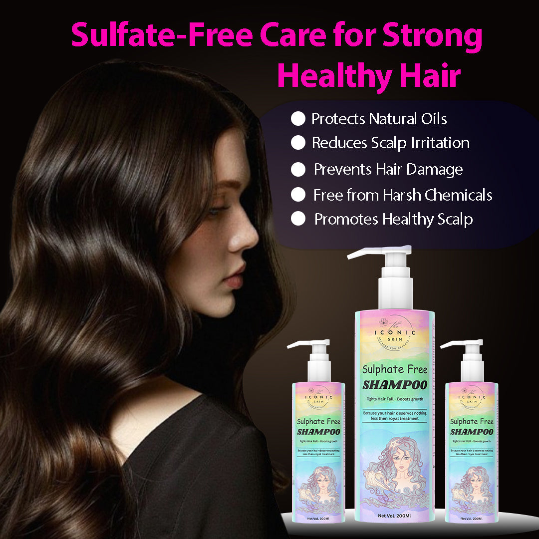 Sulphate Free Shampoo benefits – gentle cleansing, reduces hair fall, nourishes scalp, promotes healthy hair, chemical-free formula