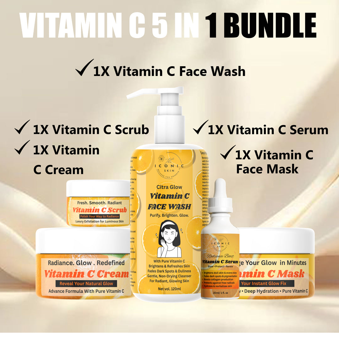 Vitamin C 5-in-1 Bundle in Pakistan – Face Wash, Brightening Cream, Serum, Face Mask & Scrub