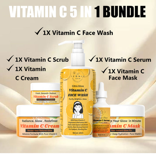 Vitamin C 5-in-1 Bundle in Pakistan – Face Wash, Brightening Cream, Serum, Face Mask & Scrub