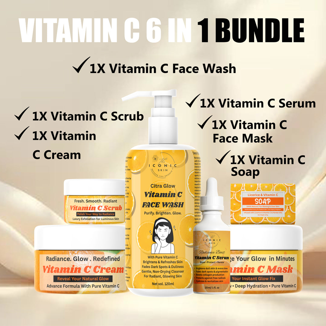 Vitamin C 6-in-1 Bundle in Pakistan – Face Wash, Brightening Cream, Serum, Face Mask, Scrub & Soap
